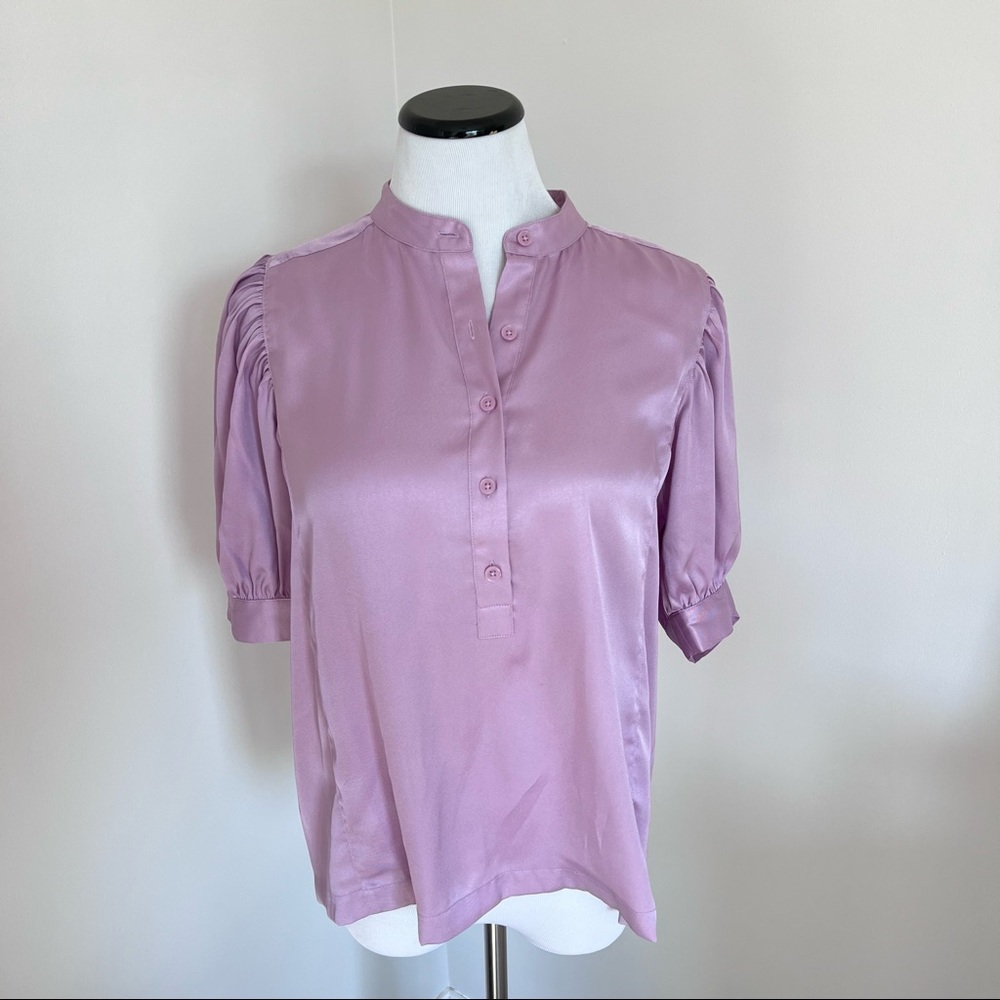 Ann Taylor Lavender Satin Henley Blouse